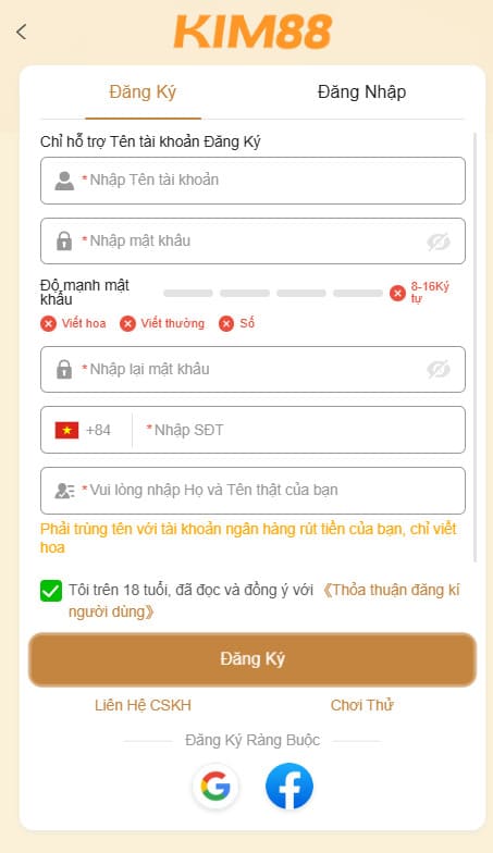 xác minh danh tính Kim88